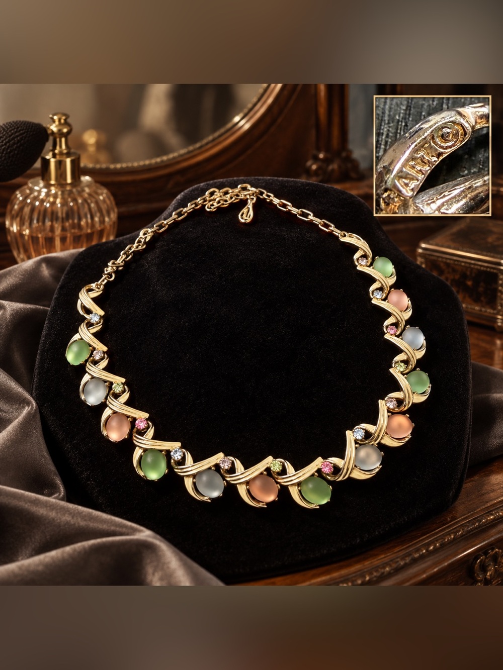 Vintage 1950s ART Arthur Pepper Frosted Glass Cabochon Necklace